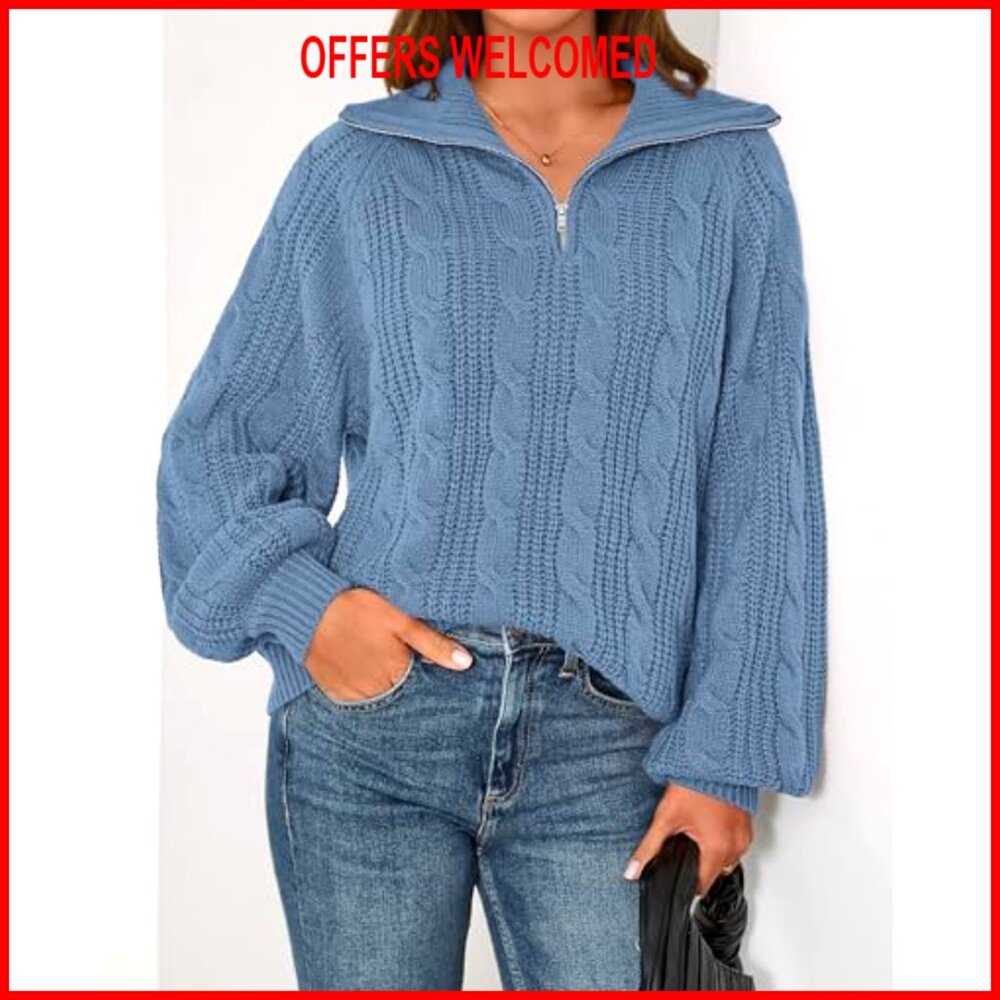 Quarter Zip Pullover Collared Cable Knit Sweater … - image 5